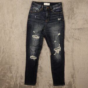 BKE Jeans‎ High Rise Distressed Mom Jean Women's Size 24 Blue Denim Stretch